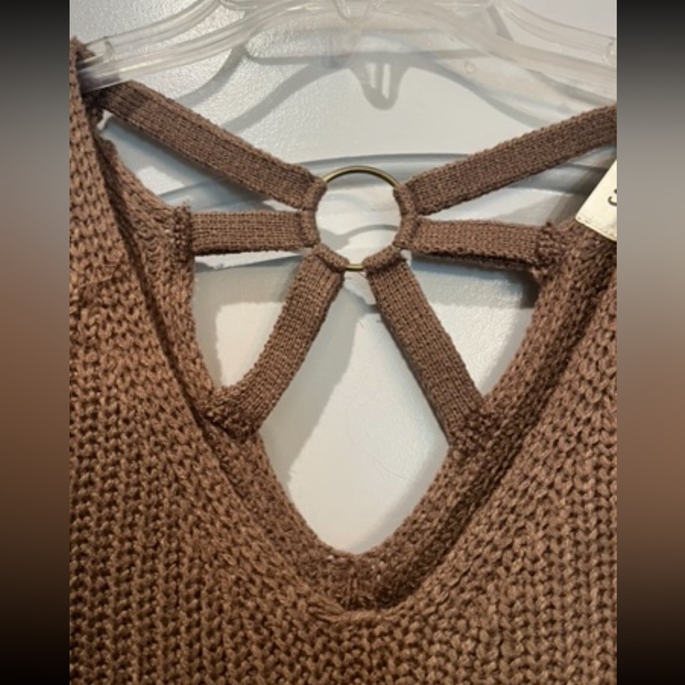 Say What? Brown V-Neck Sweater with Back Ring Detail. GUC! So cozy! - Picture 2 of 9